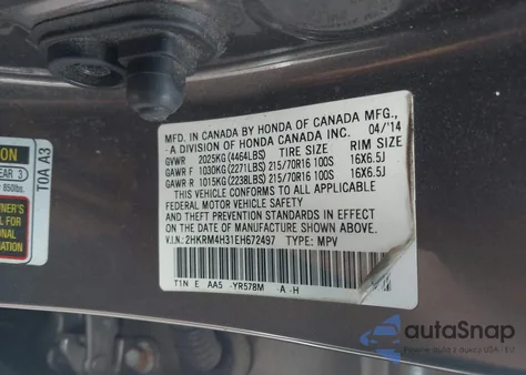 2014 Honda Cr-V Lx z USA, uszkodzony, nr VIN 2HKRM4H31EH672497